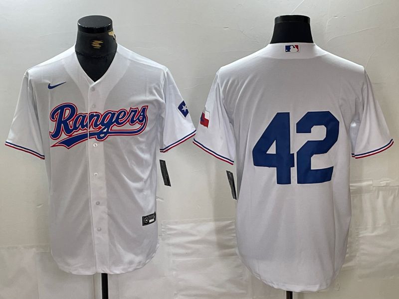 Men Texas Rangers 42 No Name White 2024 Nike Game MLB Jersey